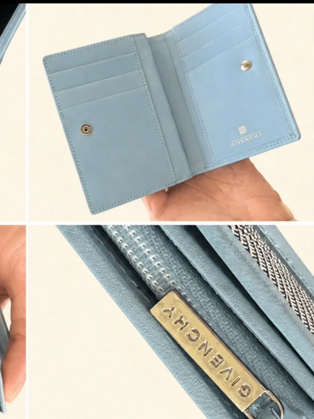 Givenchy Baby Blue Bifold Leather Wallet Mint Condition